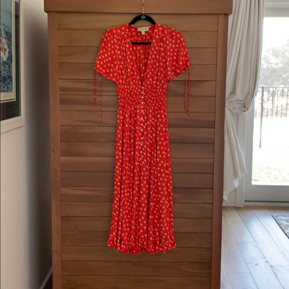 Red, long dress